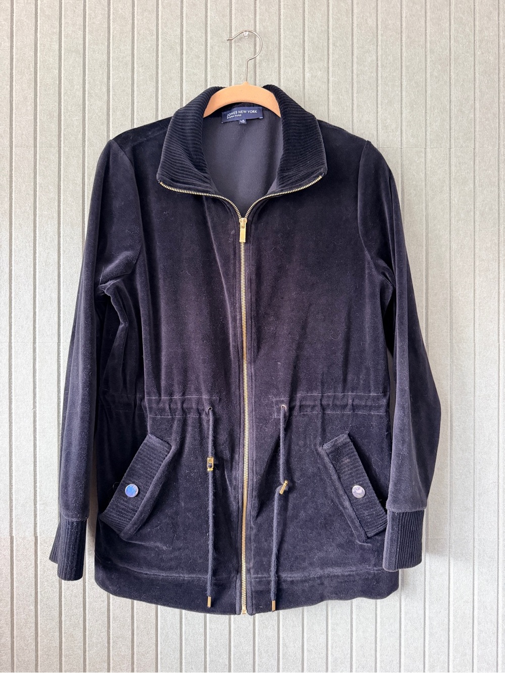 Jones New York Black Velvet Zip-Front Shirt Jacket